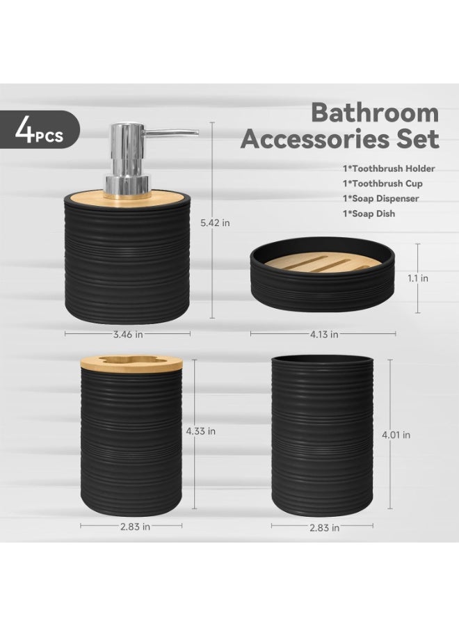 YelaJoy Bathroom Accessories Set 4 PCS, Bamboo Bathroom Accessory Set Includes Soap Dish, Soap Dispenser, Toothbrush Holder, Toothbrush Cup, Bathroom Sets Accessories, Boho Bathroom Decor(Black) - Image 2